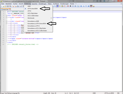 Eine Datei in Notepad++ Konvertieren bzw. Kodierung bestimmen.