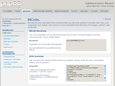 ACP =&gt; Beiträge =&gt; BB-Code hinzufügen